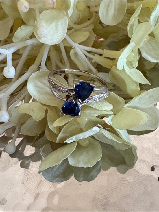 Jewelry - Elegant Silver Ring with Deep Blue Triangle Gemstones